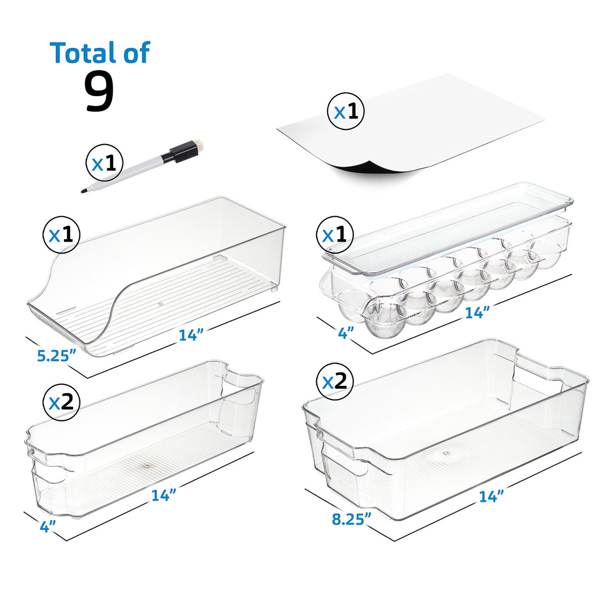 Lamar Acrylic Fridge Bins Food Storage Containers (Set of 9)